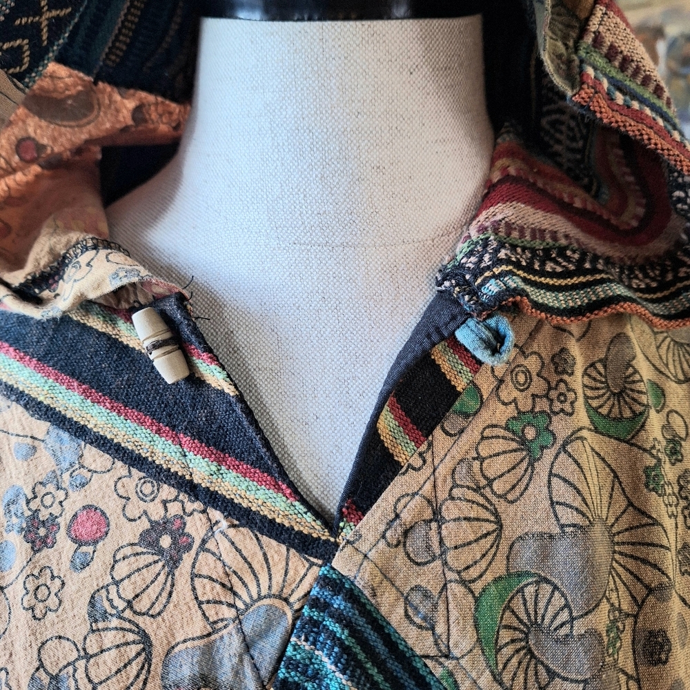 Kathmandu Imports Mushroom Patchwork Fringed Poncho, 100% Cotton, Size S/M? - Picture 5 of 14